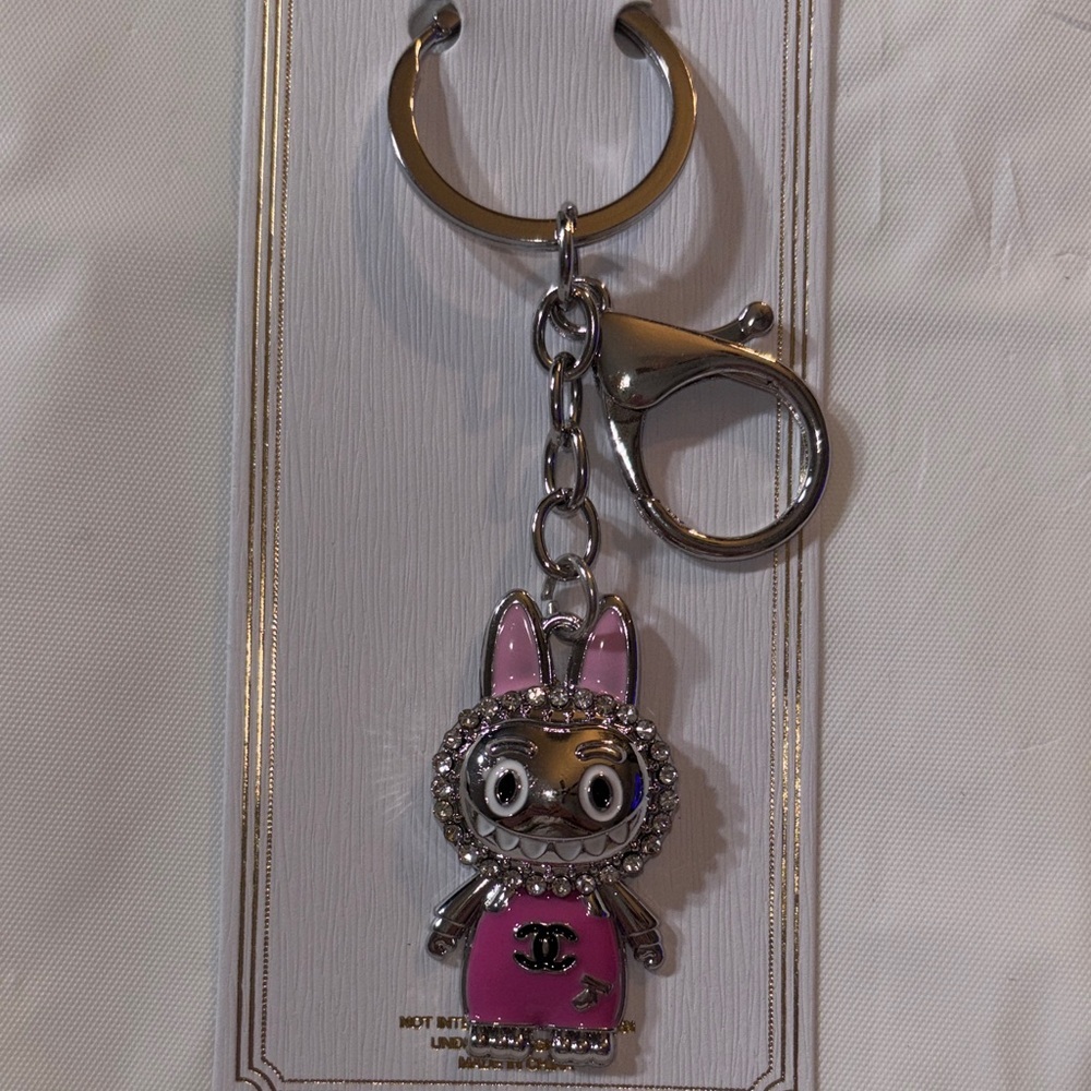 Pink and Silver Labubu Keychain/Bag Charm